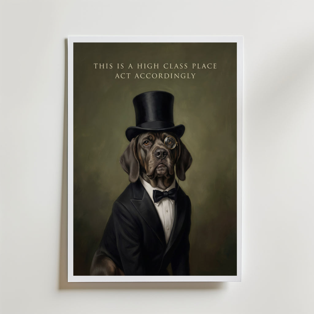 High Class Dog – stilfullt konsttryck från Bozetto, tryckt på matt finpapper i hög tryckkvalitet
