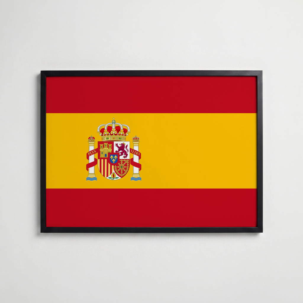 Spain National Flag Poster i svart ram – stilren konsttryck som väggdekor från Bozetto