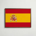 Spain National Flag Poster i valnötsram – varm konstaffisch för hemmet från Bozetto