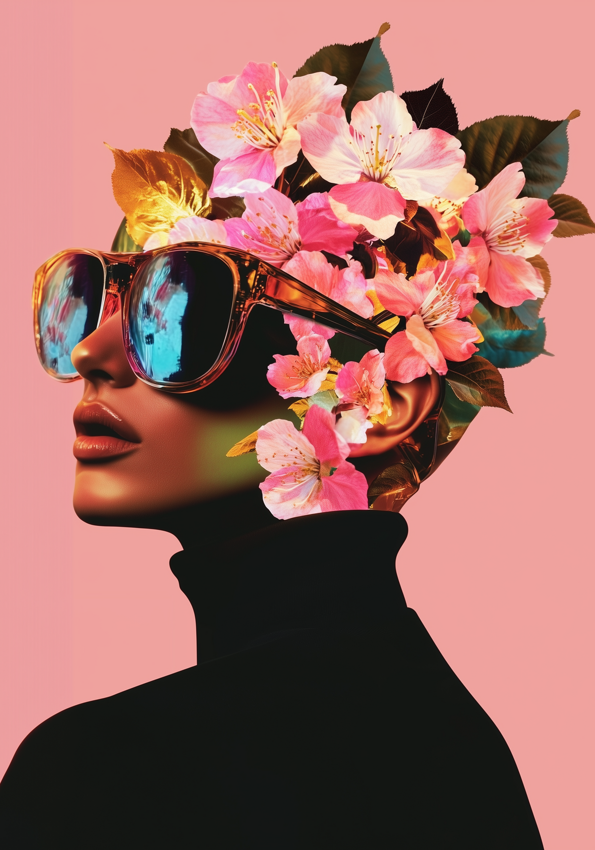 Floral Sunglasses Portrait poster visad rakt fram – Bozetto affisch i hög tryckkvalitet