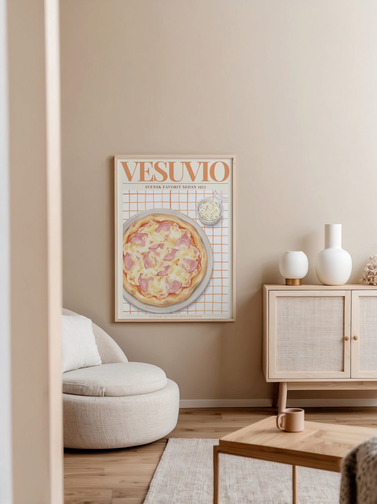 Vesuvio affisch i ljust minimalistiskt vardagsrum – köp enkelt hos Bozetto i hög kvalitet