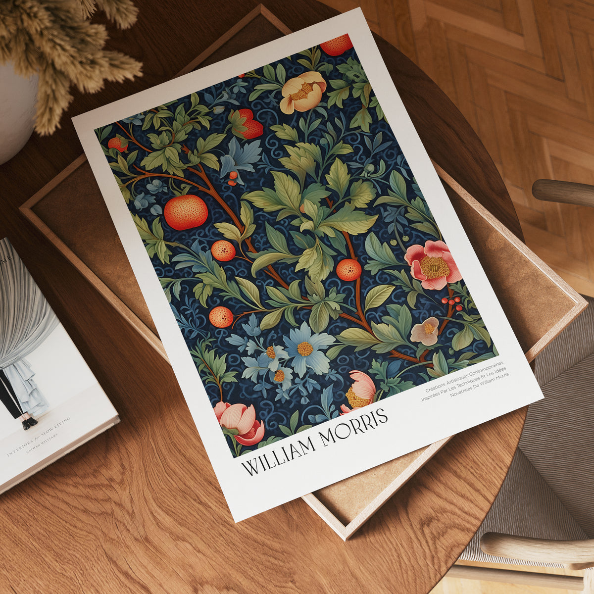 William Morris Midnight Orchard – stilfullt konsttryck från Bozetto, tryckt på matt finpapper