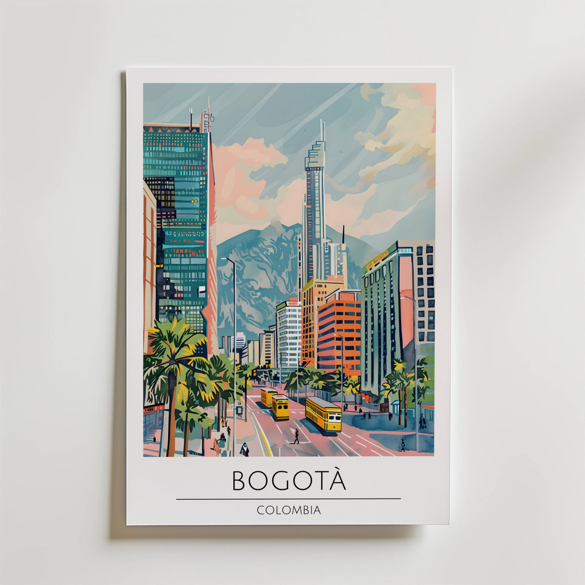 Bogotá Cityscape – stilfullt konsttryck från Bozetto, tryckt på matt finpapper i hög tryckkvalitet