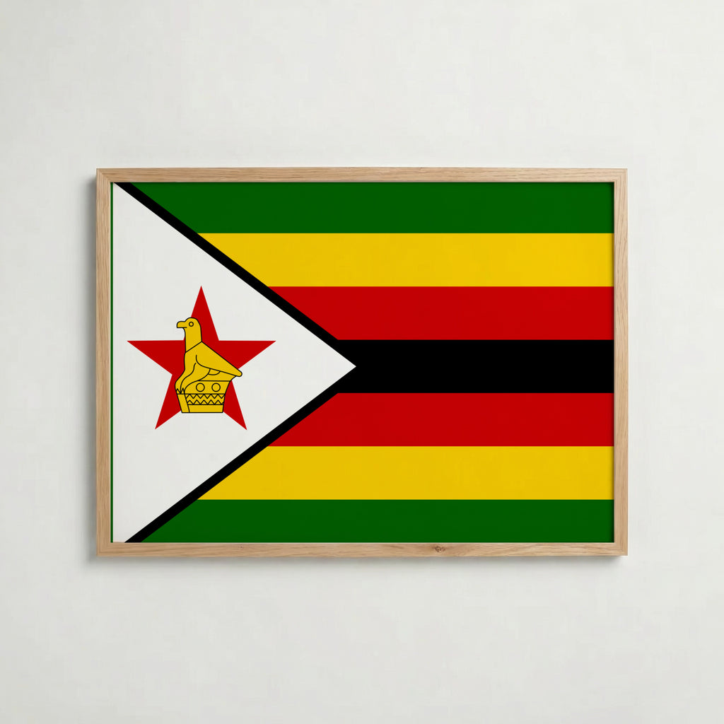 Zimbabwe National Flag Poster i ekram – inramad konsttryck för stilren inredning hos Bozetto