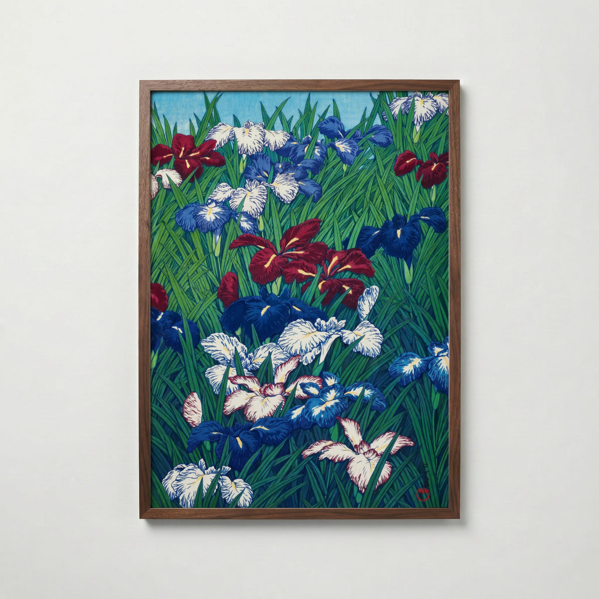 Ayame (Iris) Kawase Hasui i valnötsram med mörkt trä – köp enkelt hos Bozetto i hög kvalitet
