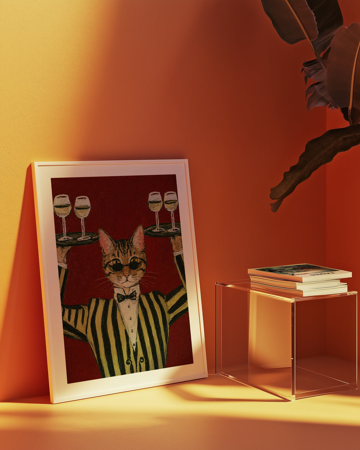 Champagne Cat affisch i ljust minimalistiskt vardagsrum – köp enkelt hos Bozetto