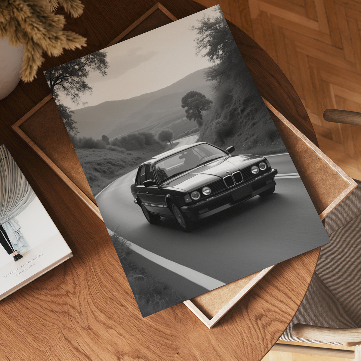 Vintage BMW poster visad rakt fram – Bozetto affisch i hög tryckkvalitet i hög tryckkvalitet