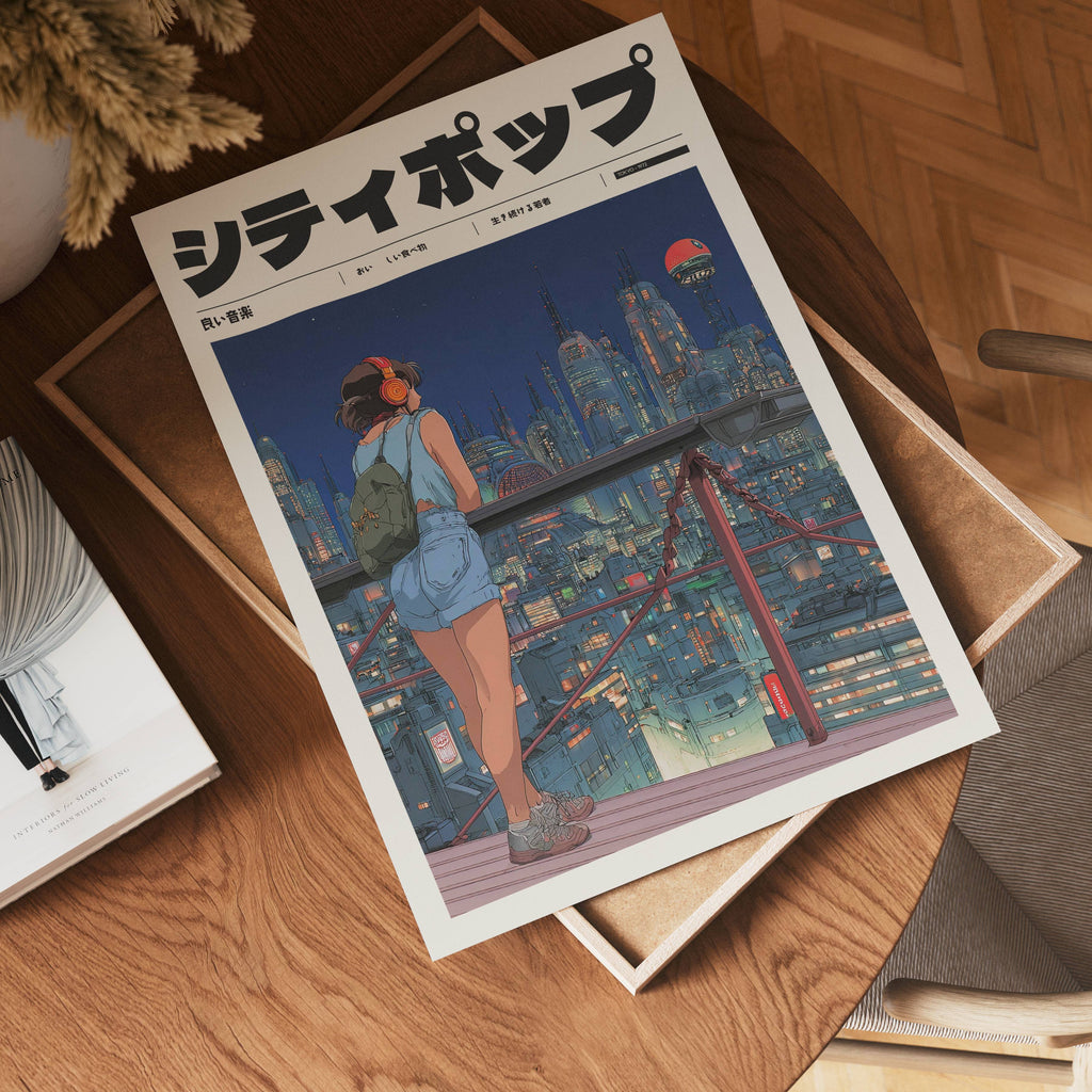 Väggmockup av Tokyo Afterlight affisch på ljus tegelvägg – Bozetto konsttryck i hög tryckkvalitet