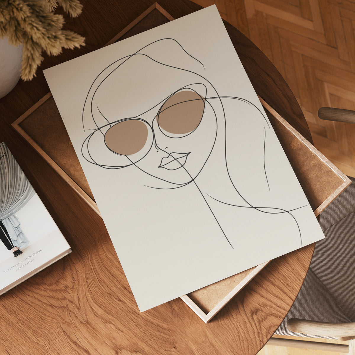 Stylish Sunglasses Line Woman poster visad rakt fram – Bozetto affisch i hög tryckkvalitet