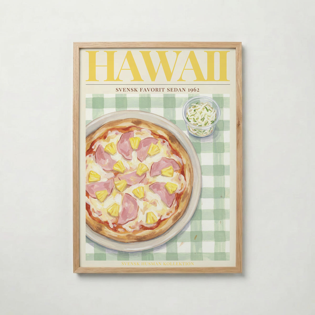 Hawaii poster inramad i ljus ekram med naturligt träutseende – från Bozetto i hög tryckkvalitet