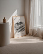 Guldfågeln Arena affisch i minimalistiskt sovrum – köp enkelt hos Bozetto i hög kvalitet