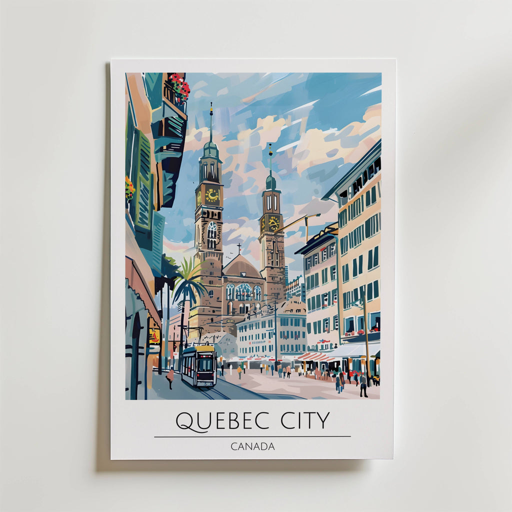 Quebec City Old Town Vista – stilfullt konsttryck från Bozetto, tryckt på matt finpapper