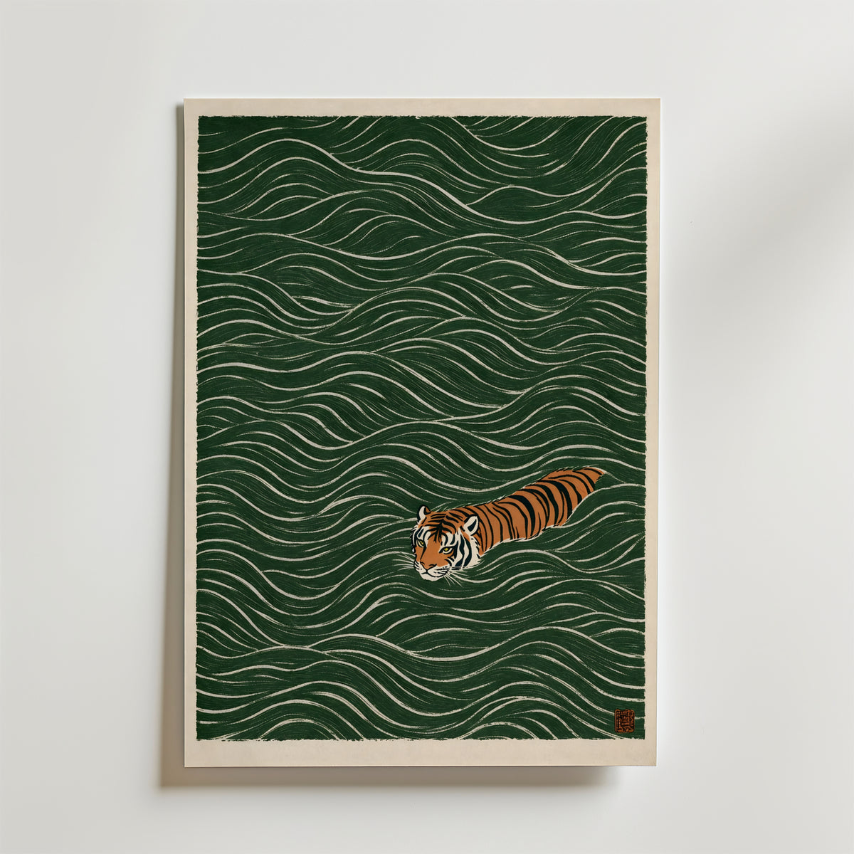 Swimming Tiger – stilfullt konsttryck från Bozetto, tryckt på matt finpapper i hög tryckkvalitet