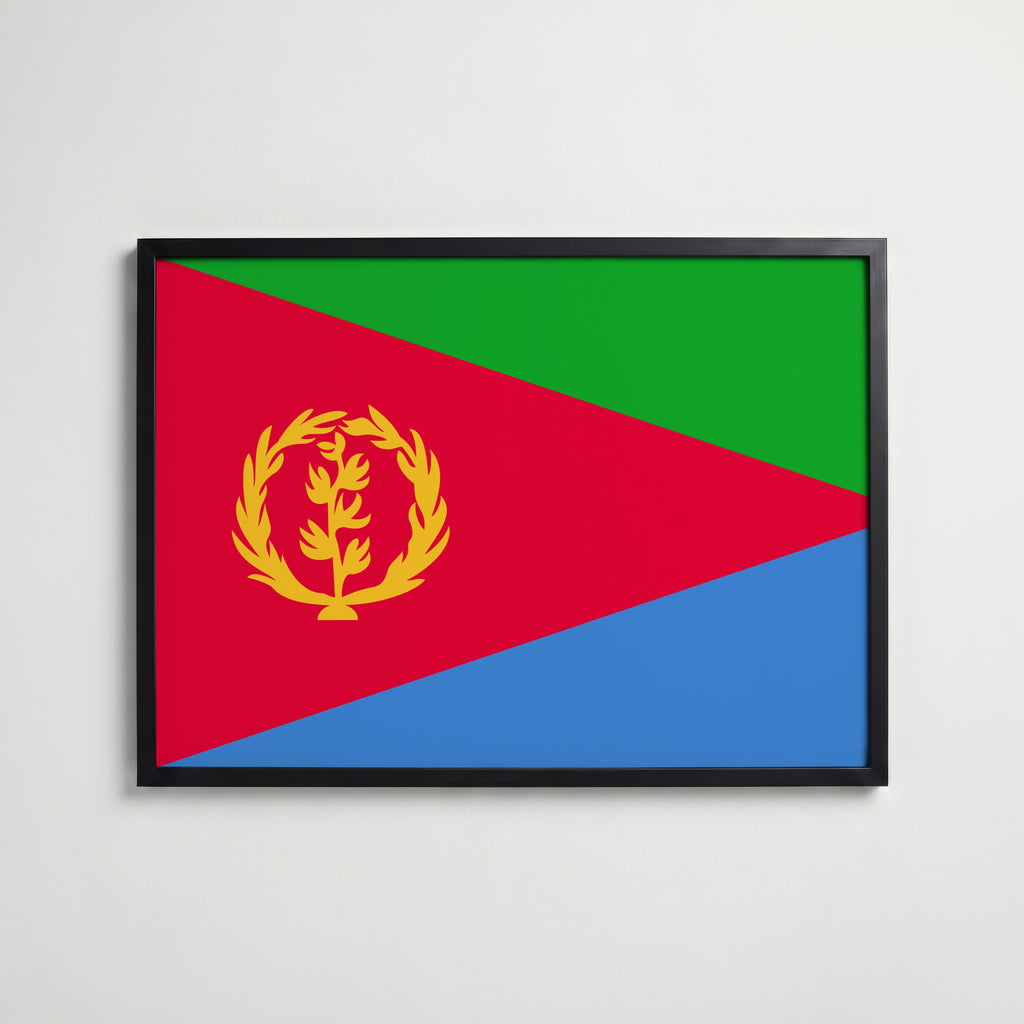 Eritrea National Flag Poster i svart ram – stilren konsttryck som väggdekor från Bozetto