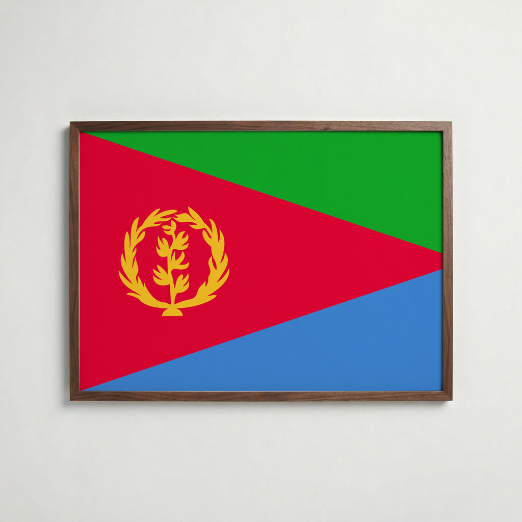 Eritrea National Flag Poster i valnötsram – varm konstaffisch för hemmet från Bozetto