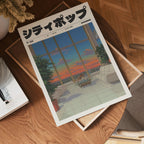 Väggmockup av Tokyo Sunset Reflections affisch på ljus vägg – Bozetto konsttryck
