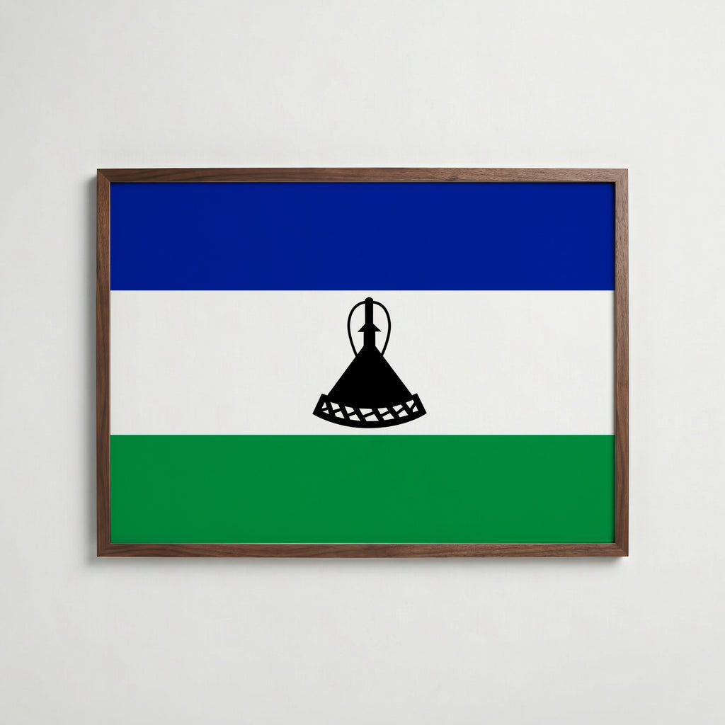 Lesotho National Flag Poster i valnötsram – varm konstaffisch för hemmet från Bozetto