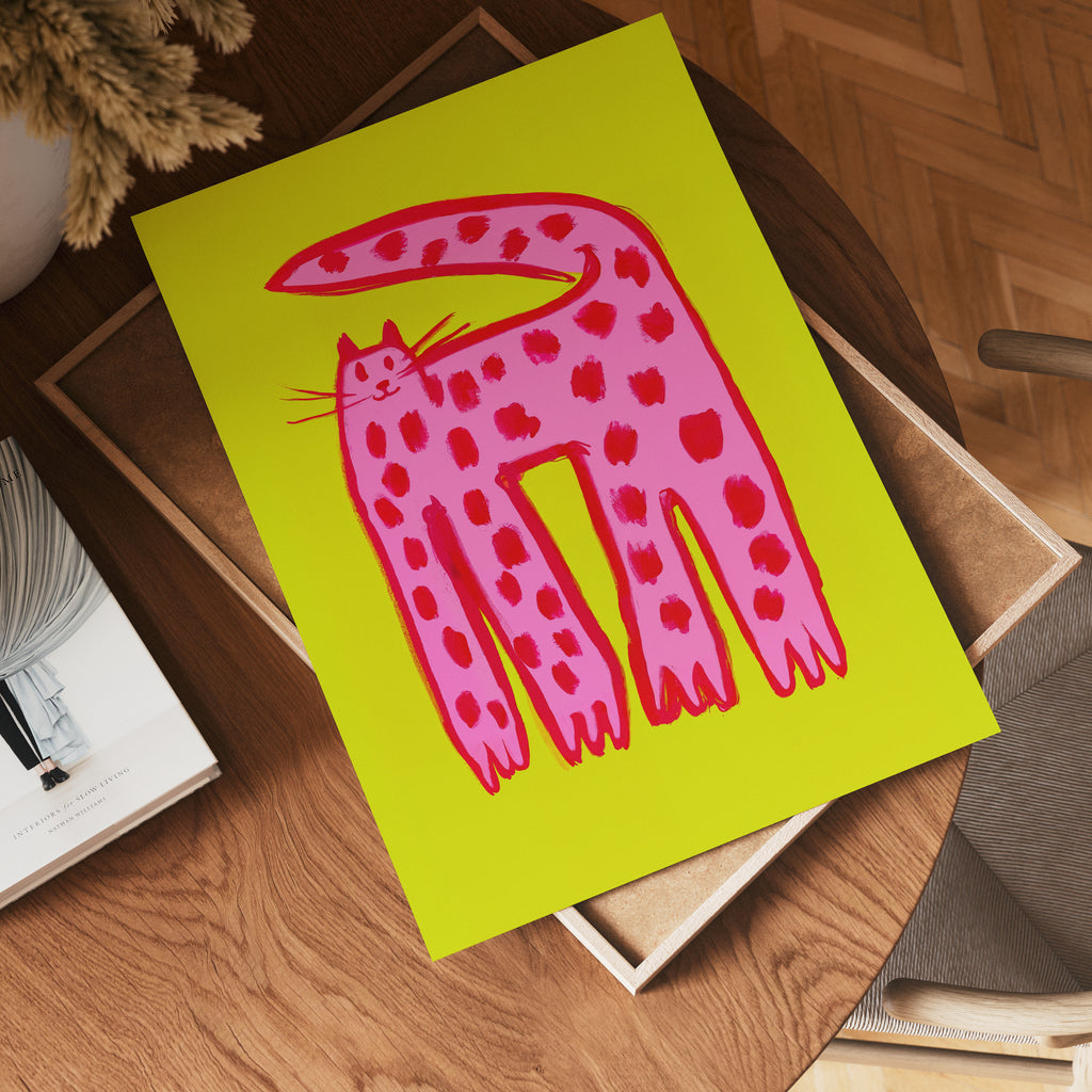 Playful Pink Cat – affisch med snyggt motiv, köp enkelt hos Bozetto i flera storlekar