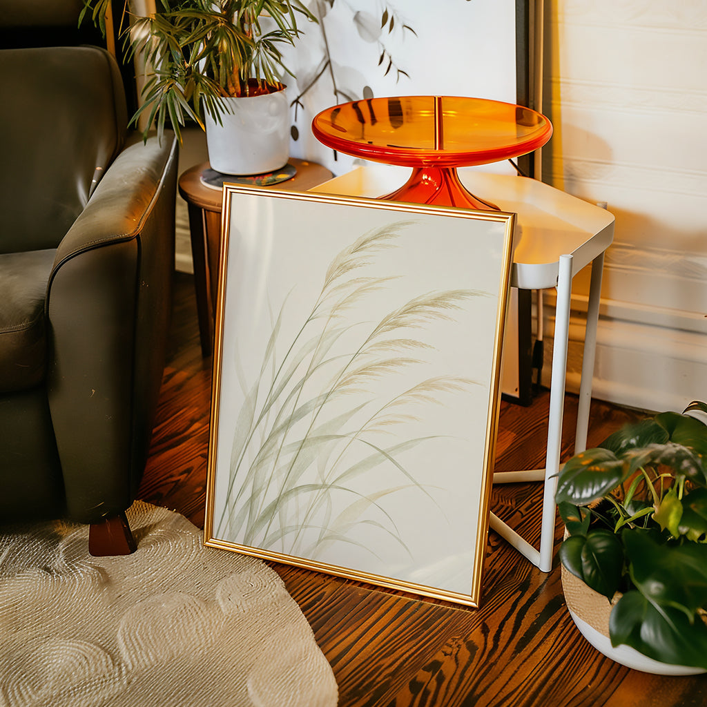 Drifting Reeds affisch i minimalistiskt sovrum – köp enkelt hos Bozetto i hög kvalitet