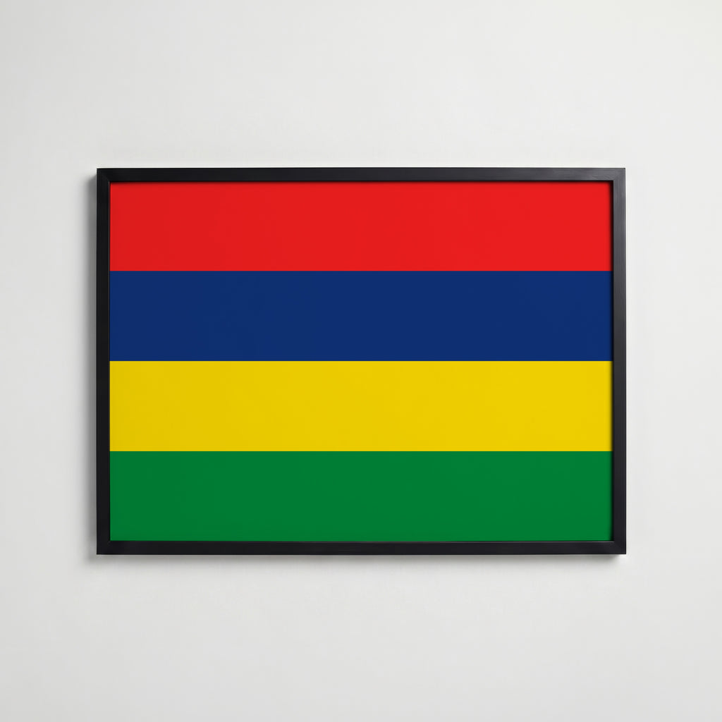 Mauritius National Flag Poster i svart ram – stilren konsttryck som väggdekor från Bozetto