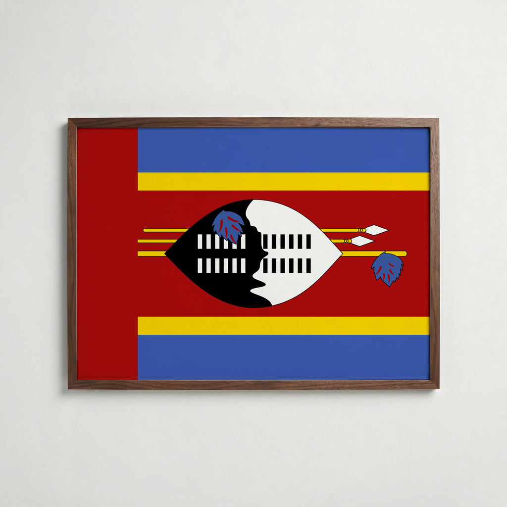 Eswatini National Flag Poster i valnötsram – varm konstaffisch för hemmet från Bozetto