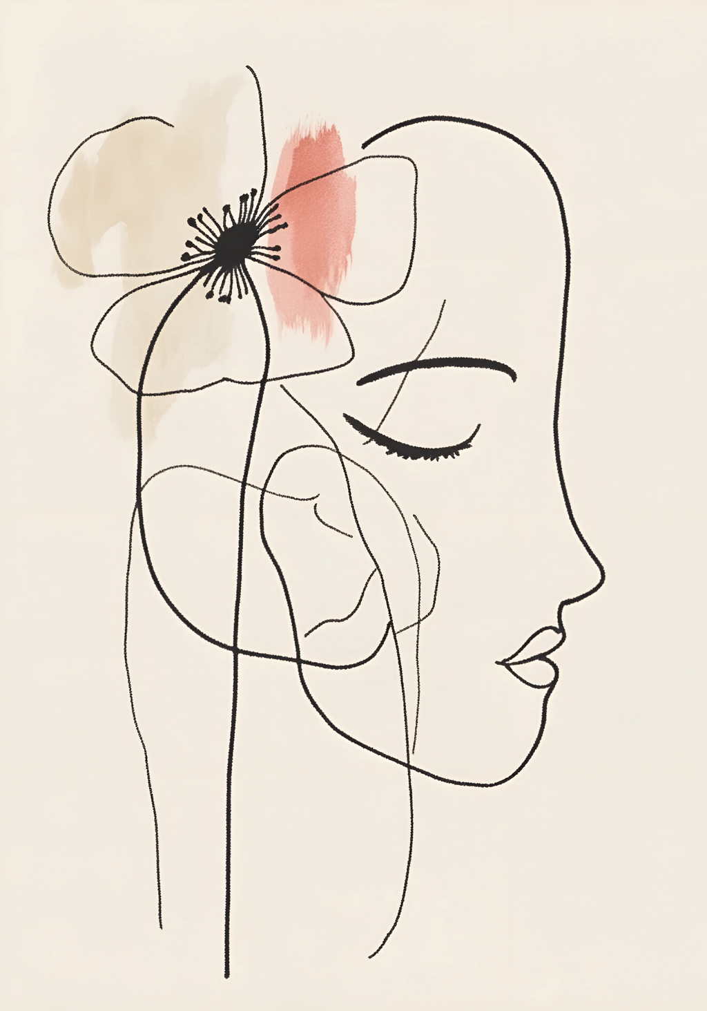 Floral Line Art Woman poster visad rakt fram – Bozetto affisch i hög tryckkvalitet