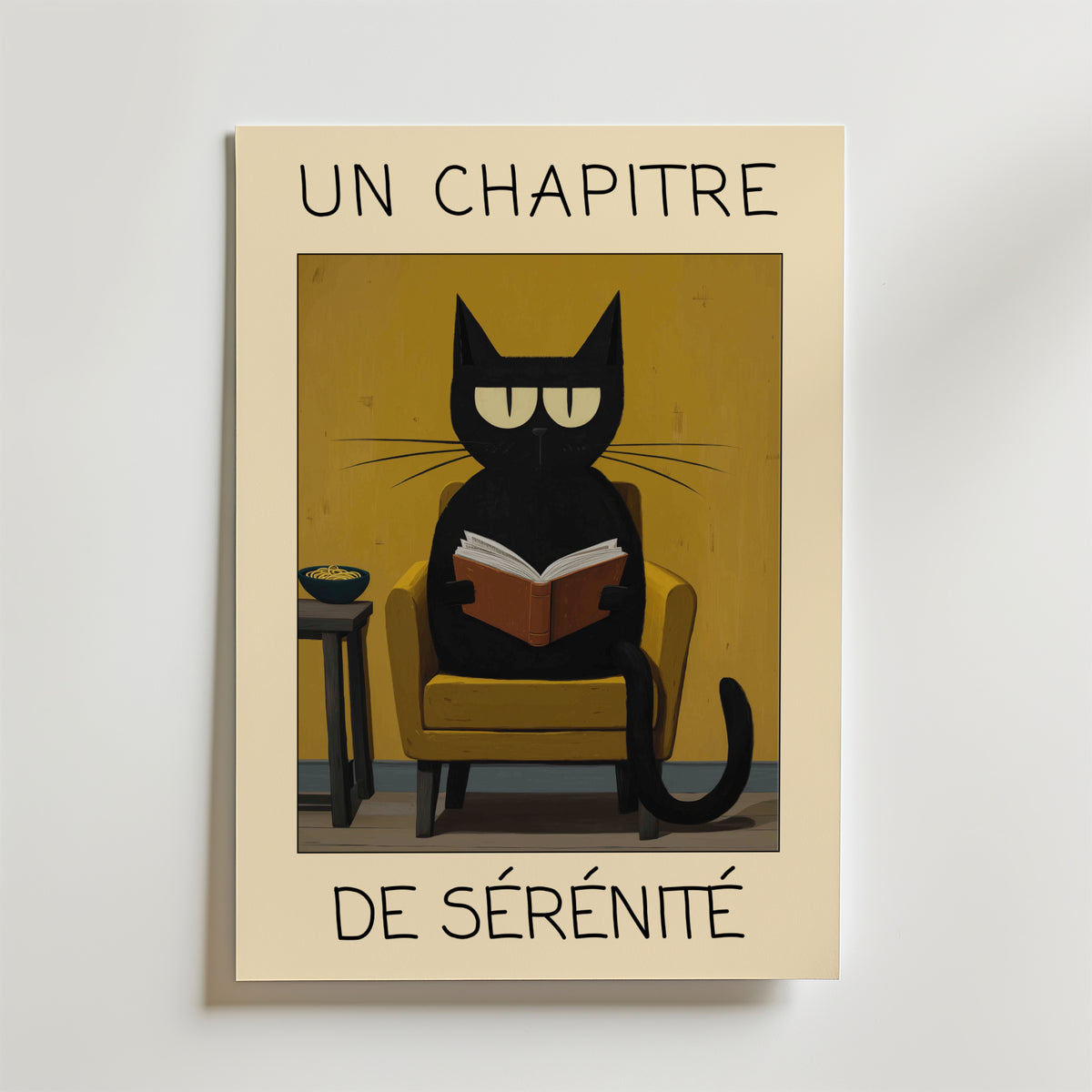Quiet Reading Cat – stilfullt konsttryck från Bozetto, tryckt på matt finpapper i hög tryckkvalitet