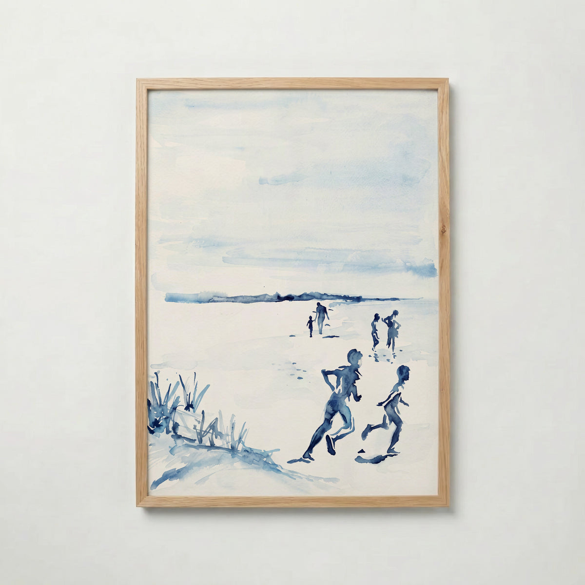 Indigo Shore Poster, strandmotiv i blå akvarell i ekram, tryckt i Sverige av Bozetto