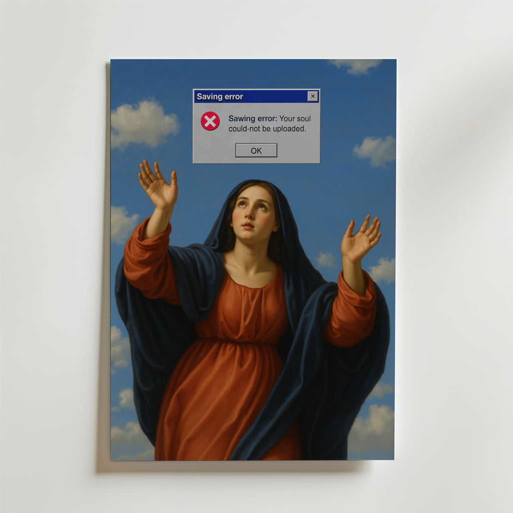 Divine Upload Error – stilfullt konsttryck från Bozetto, tryckt på matt finpapper