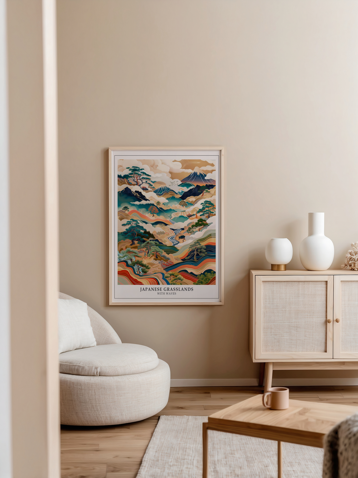 Mockup av Japanese Grassland affisch på vägg – köp enkelt hos Bozetto i hög kvalitet