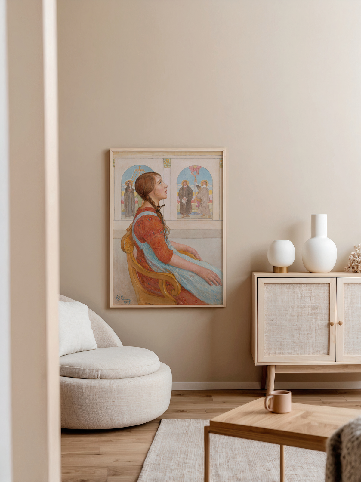 Mockup av Carl Larsson Uppenbarelse affisch på vägg – köp enkelt hos Bozetto i hög kvalitet