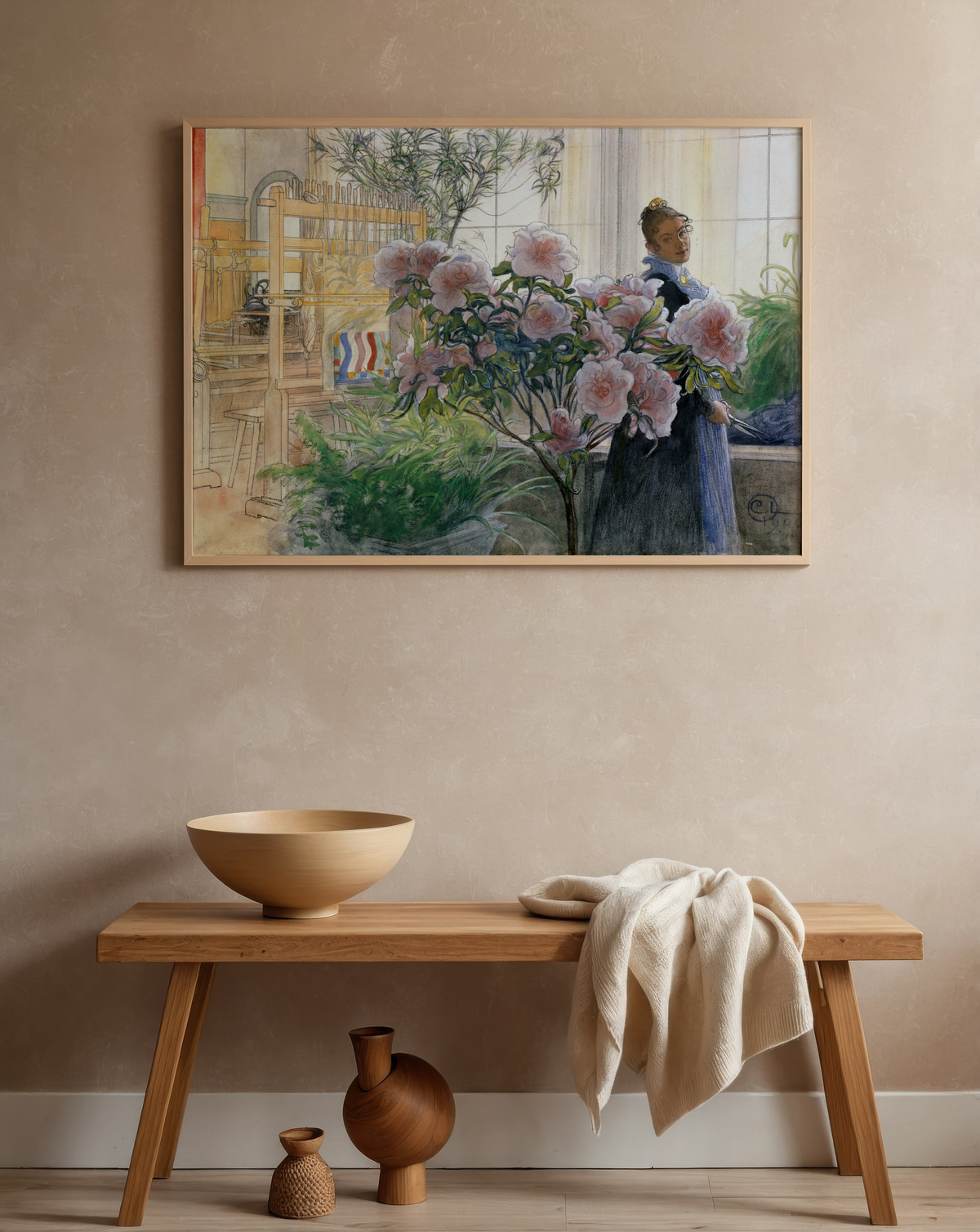 Mockup av Carl Larsson Azalea Thielska affisch på vägg – köp enkelt hos Bozetto i hög kvalitet