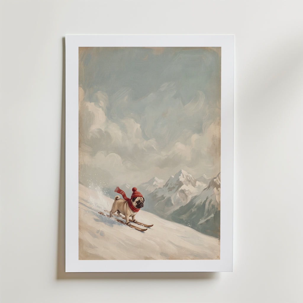 Apres-Ski Pug Poster – med passepartout