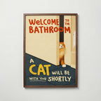 Bathroom Waiting Cat affisch på vit bakgrund – köp enkelt hos Bozetto i hög kvalitet