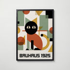 Bauhaus Cat Poster – svart ram