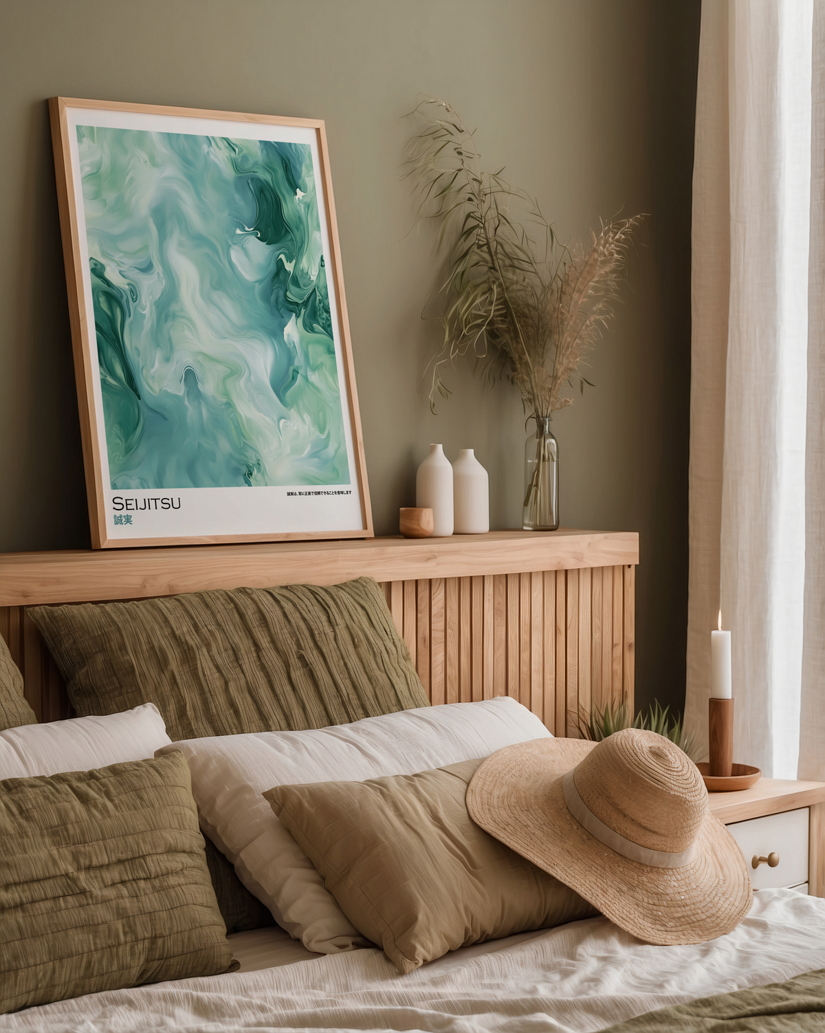 Seijitsu poster visualiserad på vägg – se rätt storlek med mockup från Bozetto i hög tryckkvalitet