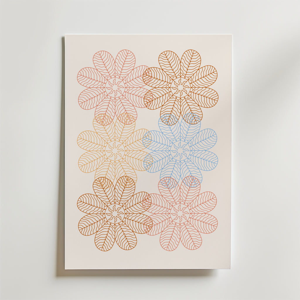 Pastel Flower Geometry – stilfullt konsttryck från Bozetto, tryckt på matt finpapper