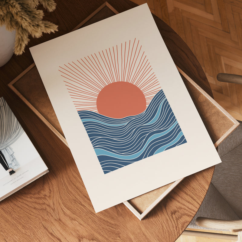 Sunset Over Waves Poster