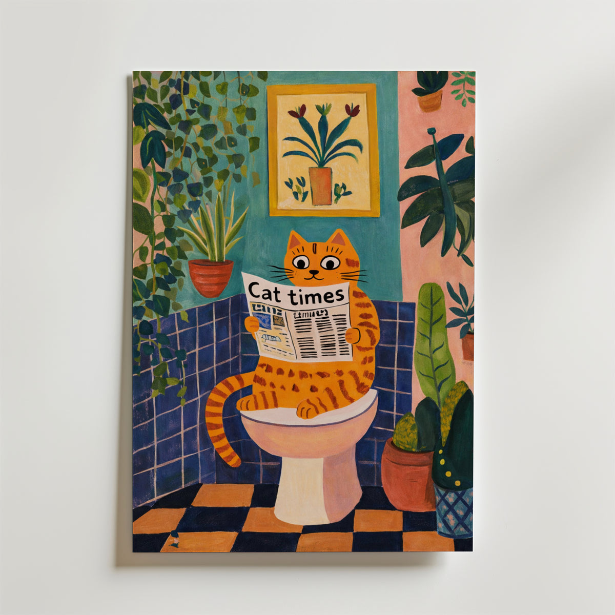Cat Times Bathroom Ritual – stilfullt konsttryck från Bozetto, tryckt på matt finpapper