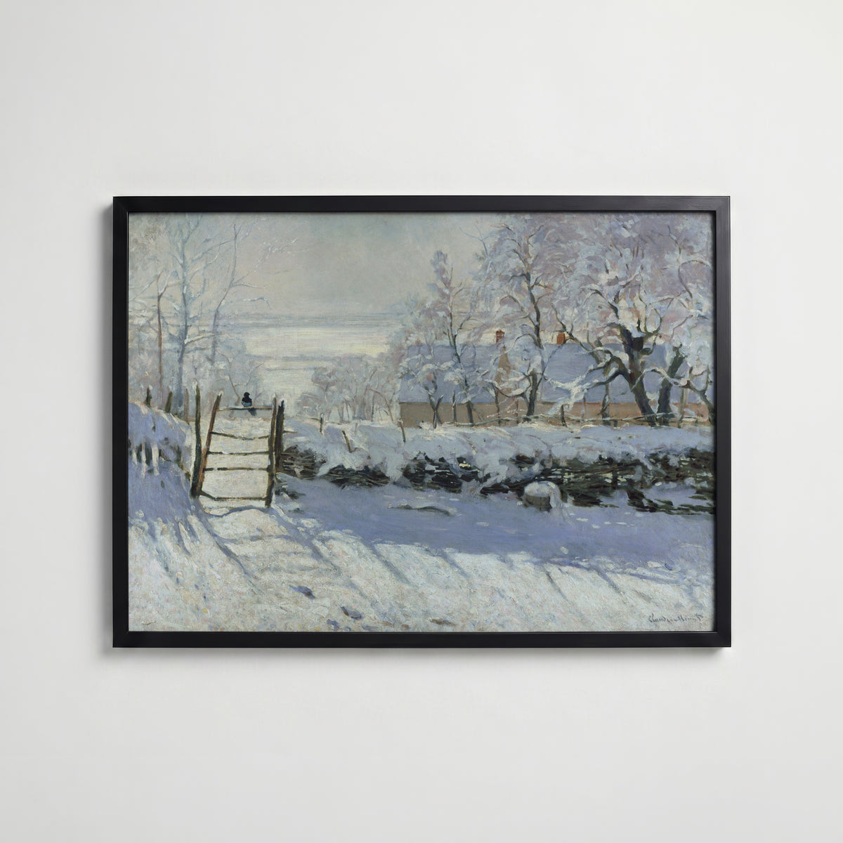 Claude Monet The Magpie affisch i modern svart ram – stark kontrast och stil, Bozetto