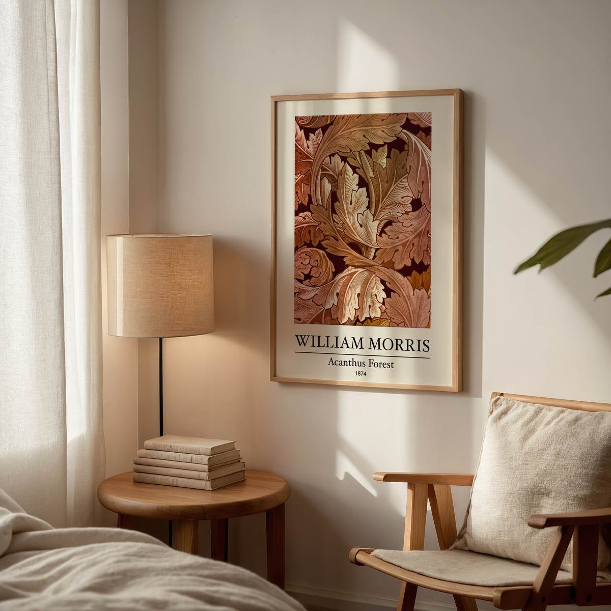William Morris Acanthus affisch i ljust minimalistiskt vardagsrum – köp enkelt hos Bozetto