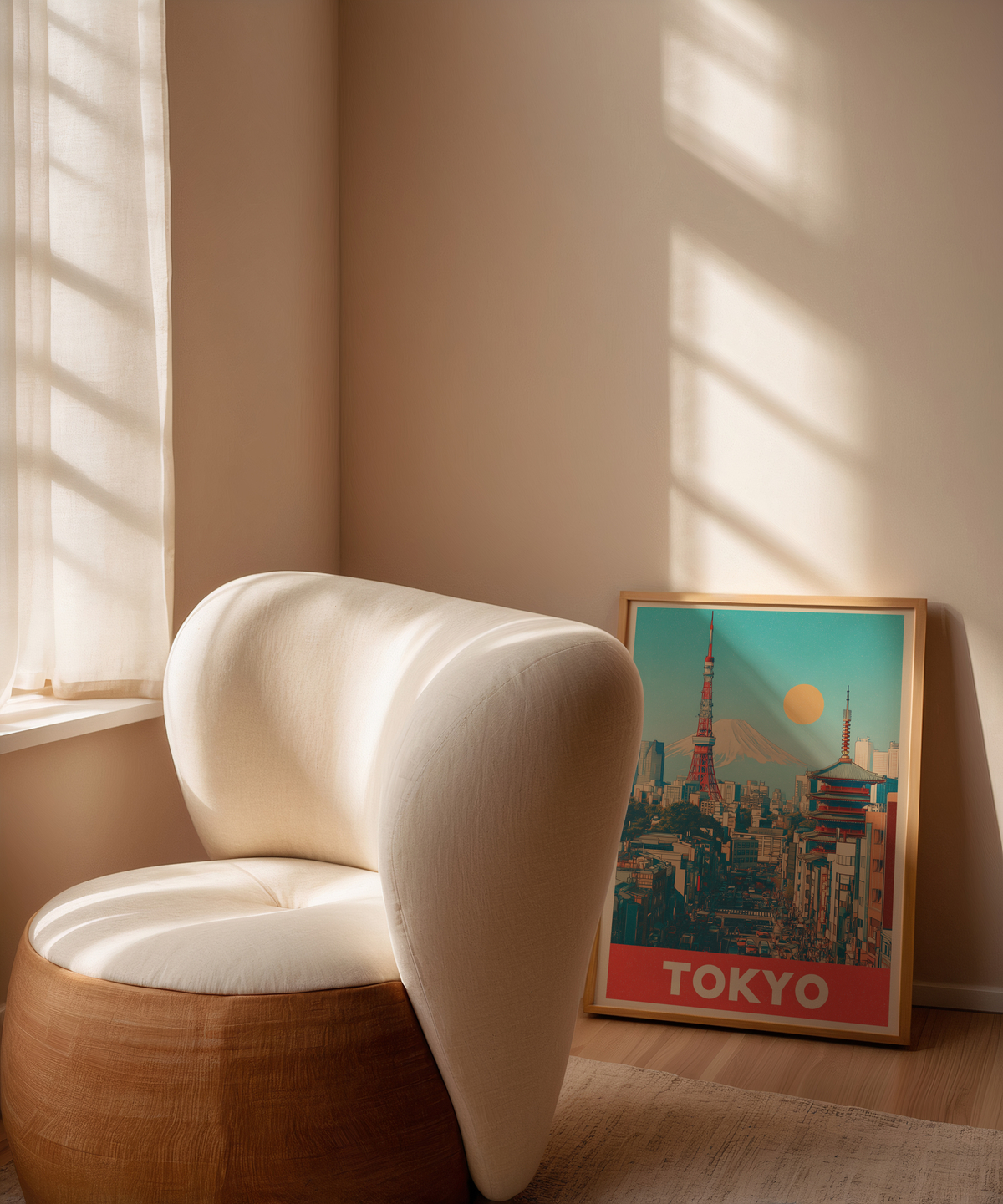 Väggmockup av Tokyo City affisch på ljus tegelvägg – Bozetto konsttryck i hög tryckkvalitet