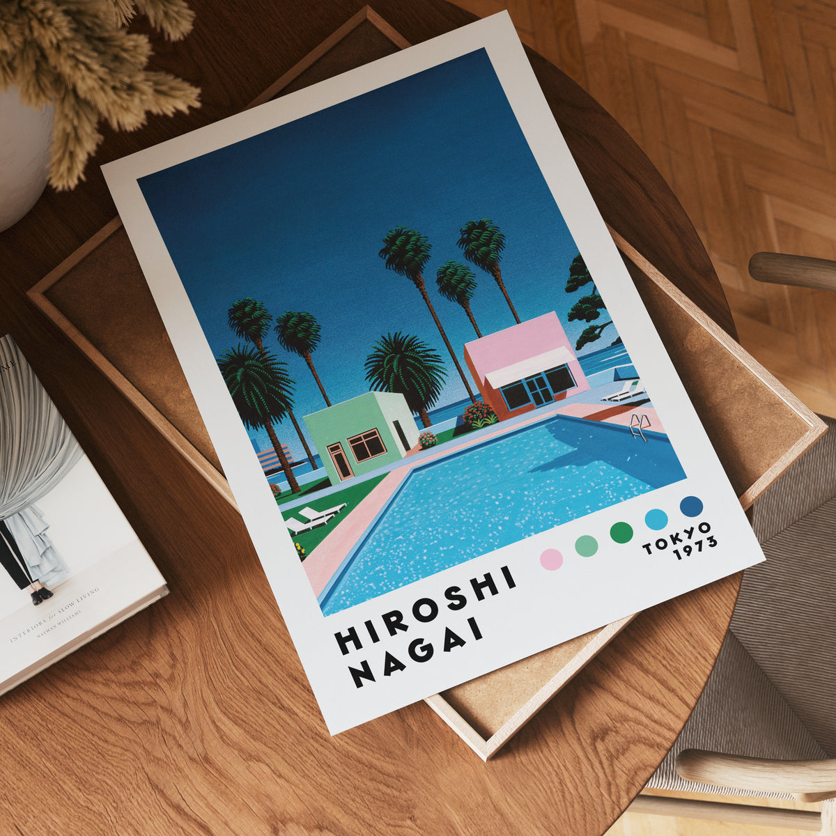 Väggmockup med Hiroshi Nagai Palm Springs – köp enkelt hos Bozetto affisch i hög kvalitet