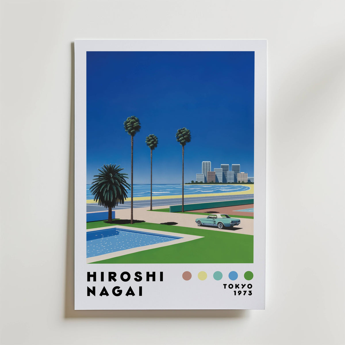 Mockup av Hiroshi Nagai Coastal City affisch på vägg – köp enkelt hos Bozetto i hög kvalitet