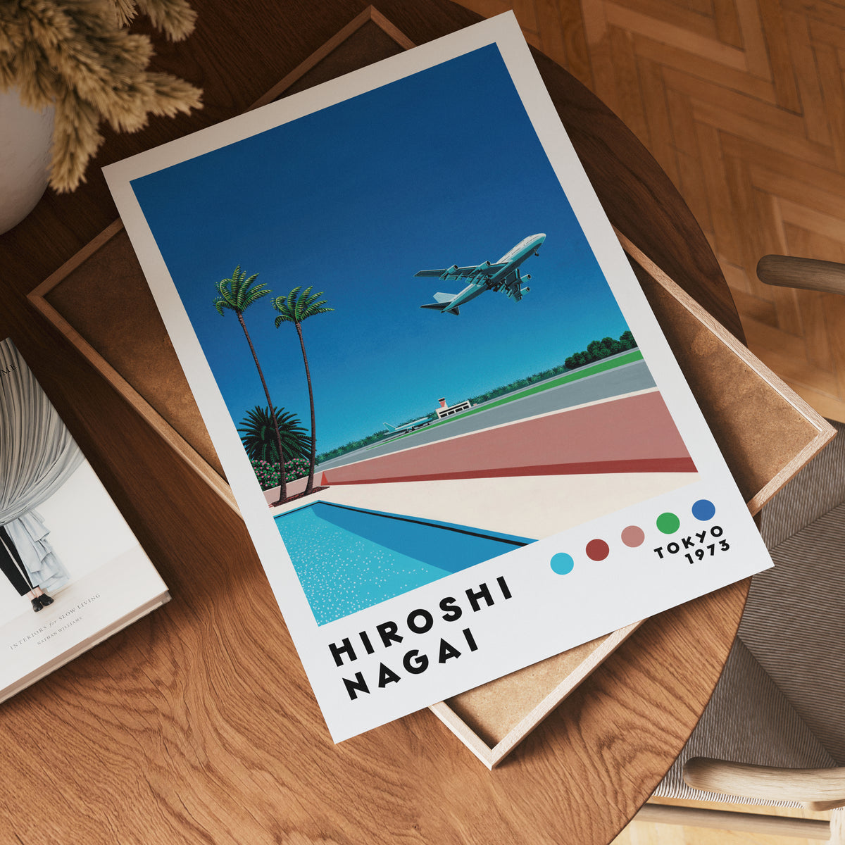 Väggmockup med Hiroshi Nagai Palm Airport – köp enkelt hos Bozetto affisch i hög kvalitet