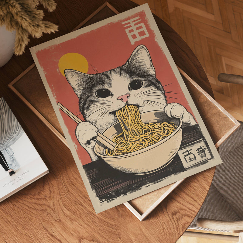 Cat Eats Noodle Poster