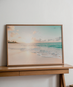 Mockup av Soft Sunrise Shore affisch på vägg – köp enkelt hos Bozetto i hög kvalitet