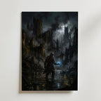 Ember Citadel Poster – fantasykrigare med glödande orb i mörk ruinstad