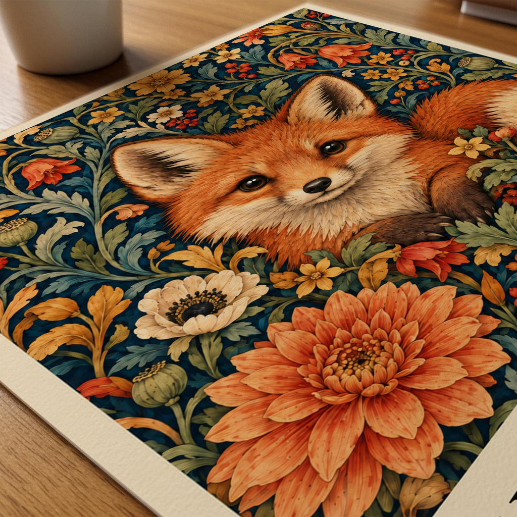 William Morris Velvet Fox Poster – närbild på papper