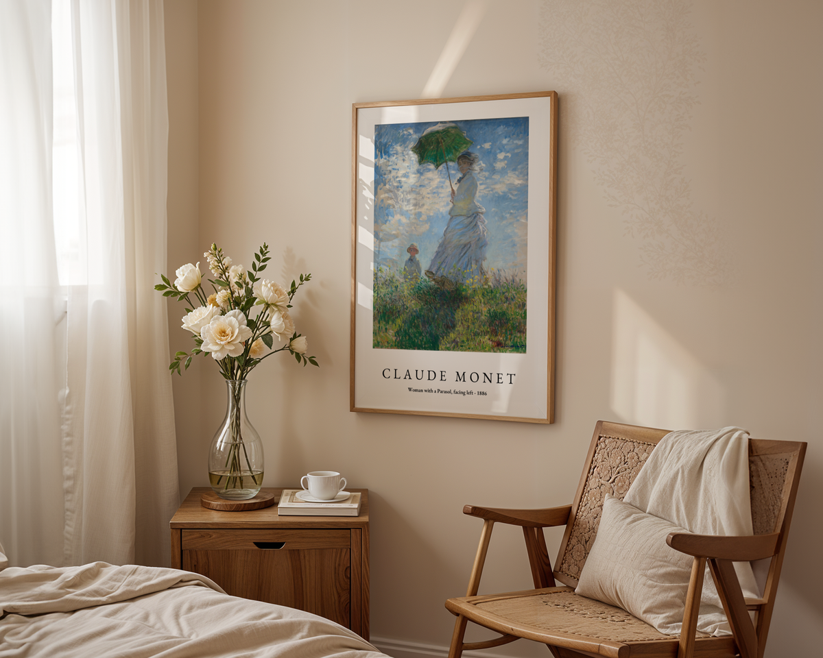 Claude Monet Woman With a poster visualiserad på vägg – från Bozetto i hög kvalitet